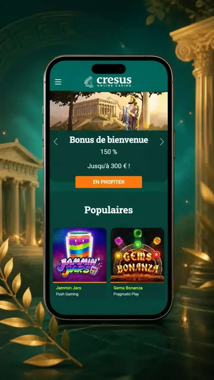 Interface mobile Cresus Casino à vérifier