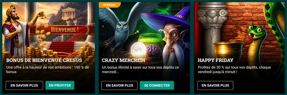 Offres bonus Cresus Casino à vérifier