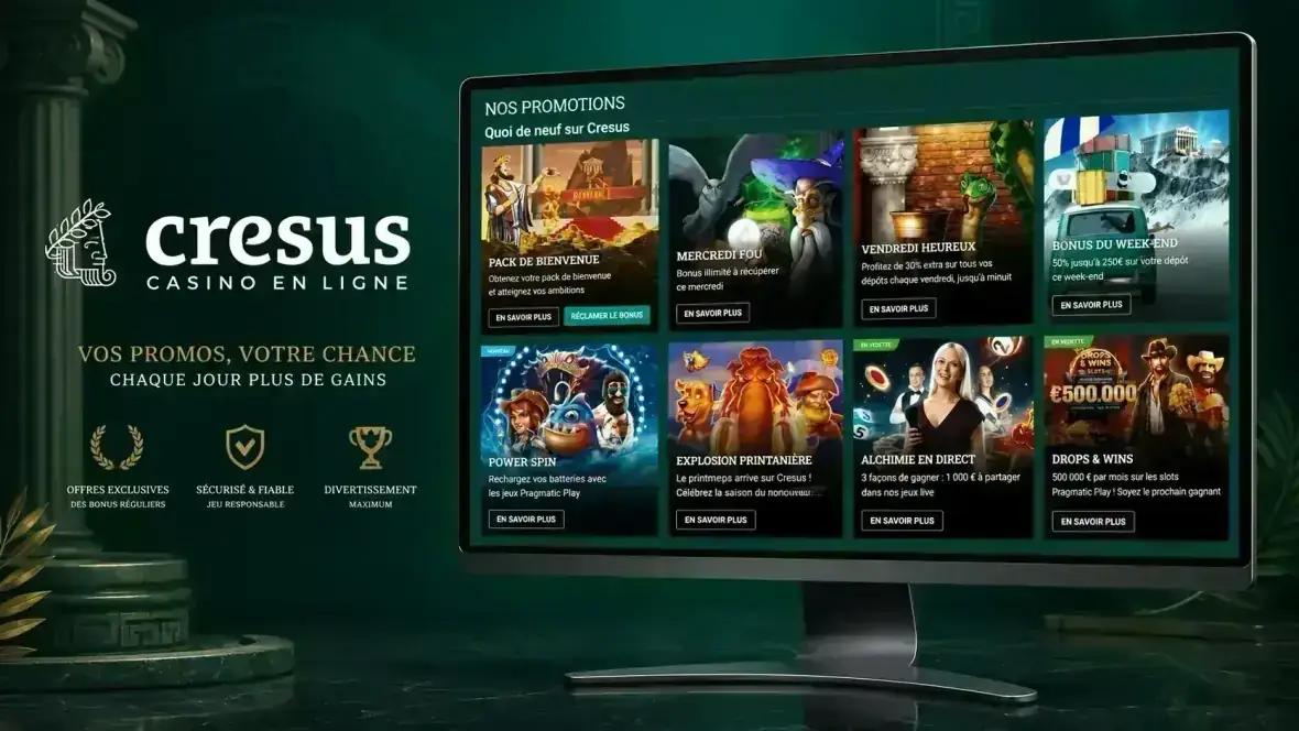 Promotions Cresus Casino affichées dans un format large